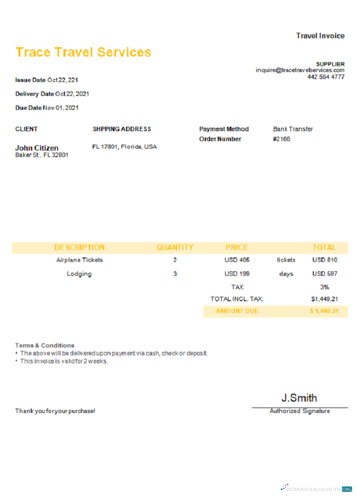 Download USA Trace Travel Services invoice Photoshop template